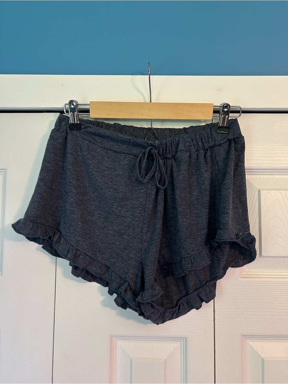 Women's Charcoal Ruffle Hem Lounge Shorts